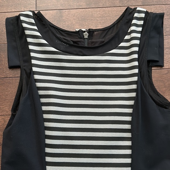 Bebe Bodycon Silver Black Stripe Back-Zip Dress S NWOT - Picture 6 of 8